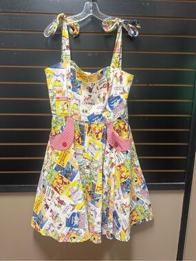 Button Button Disney Print Tie Strap Dress Retro Style Large
